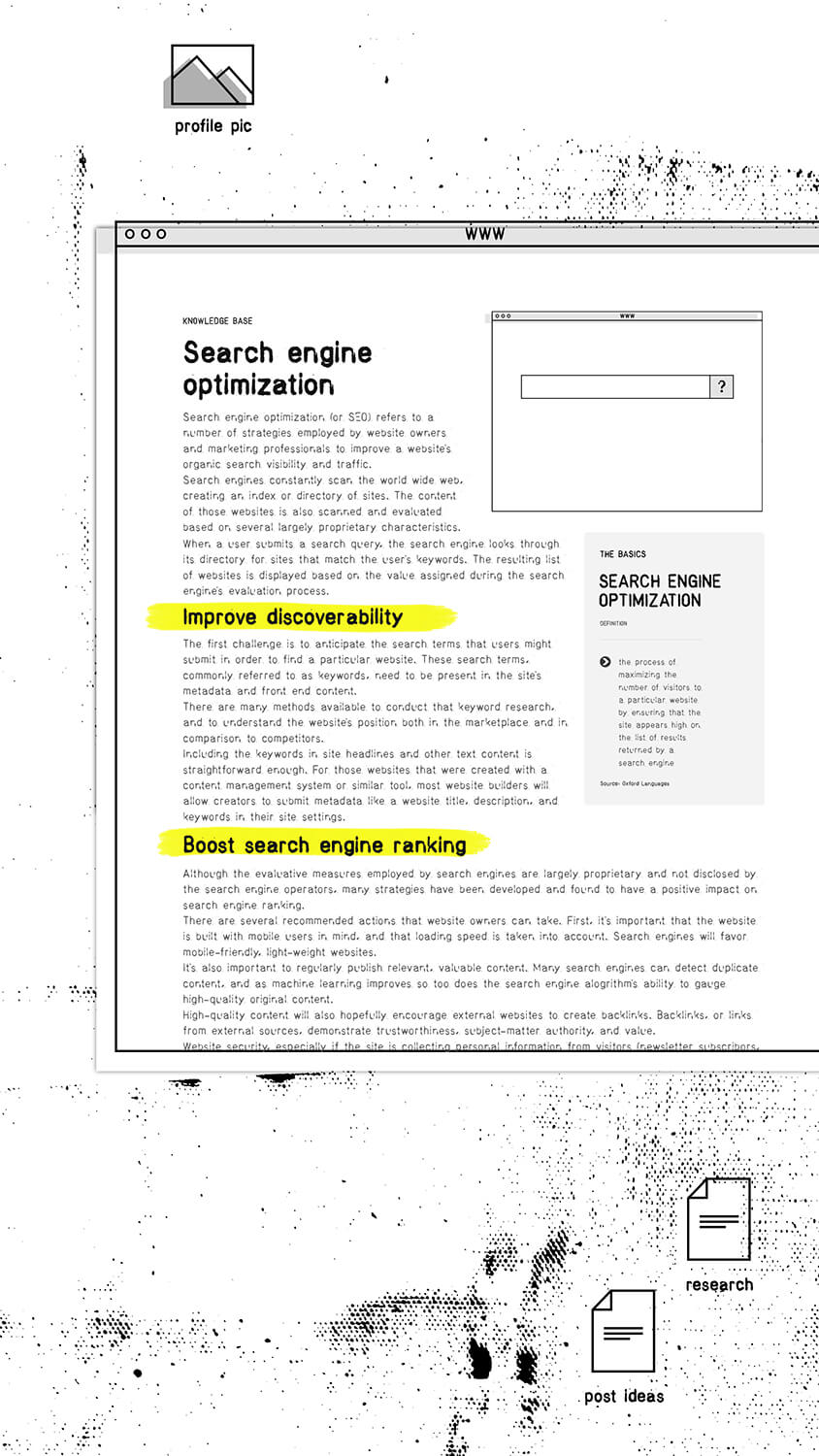 Screenshot depicting a Wikipedia article about search engine optimization.