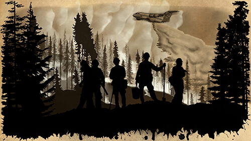 Wildland firefighting operation illustration produced for use in my &ldquo;Forest for the Trees&rdquo; project's title sequence.