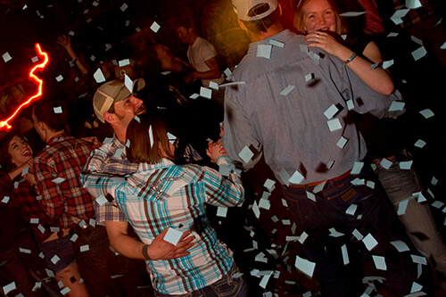 Confetti rains down on Foresters' Ball dancers as the last song of the night plays.