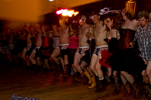 Can-Can dancers entertain the crowd.