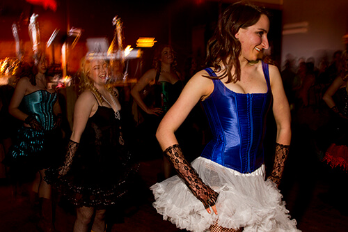Can-Can girls entertain the crowd.